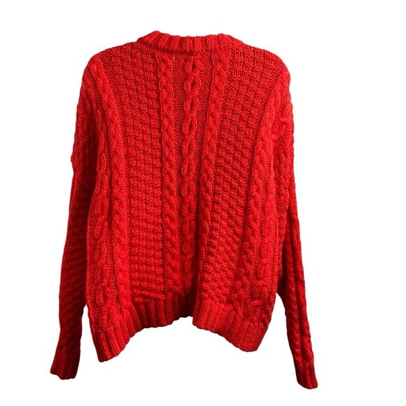 Aerie Womens Red Chunky Cable Knit Sweater Size S Oversized Preppy Old Money - Picture 2 of 10